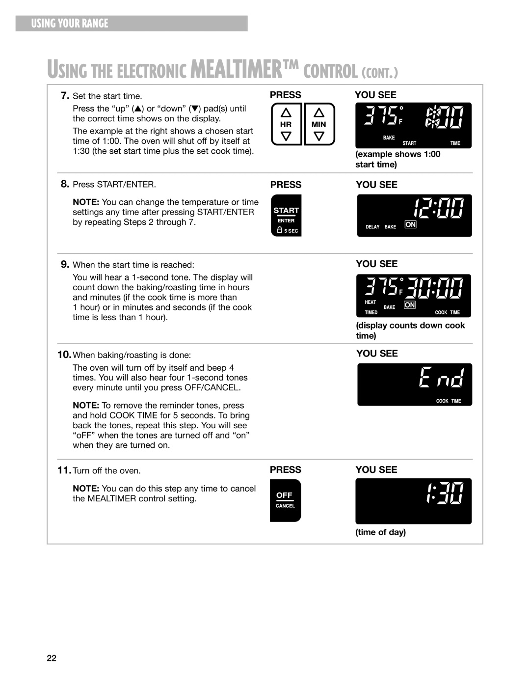 Whirlpool GS395LEH warranty Example shows 100 start time 