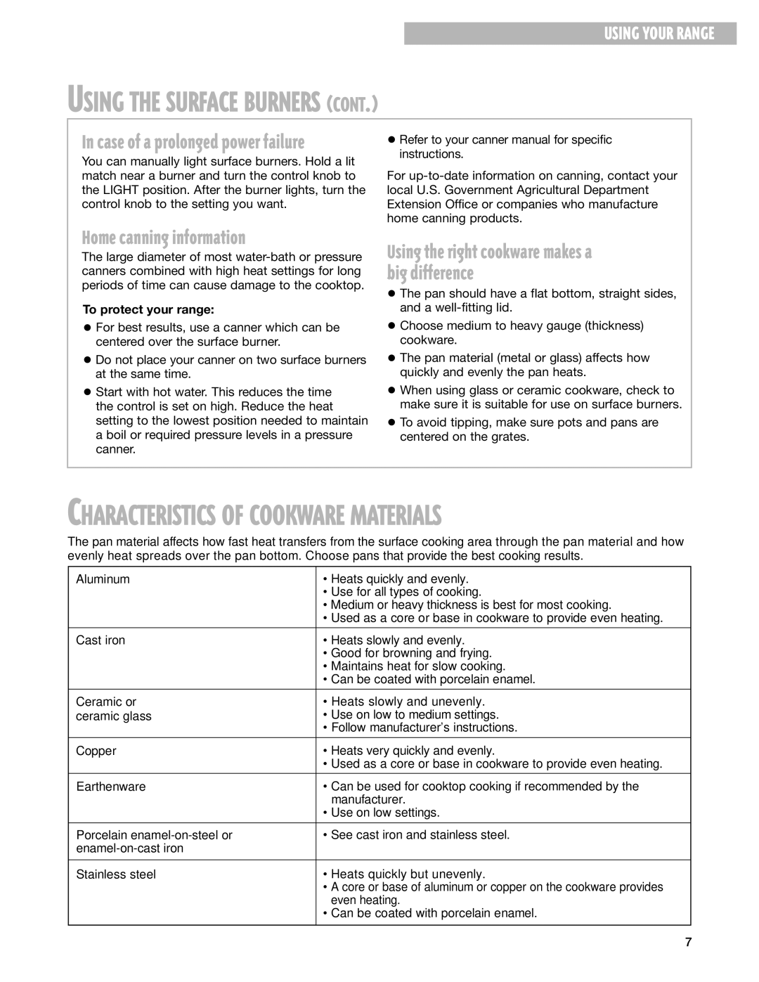 Whirlpool GS395LEH warranty Home canning information, Big difference, To protect your range 