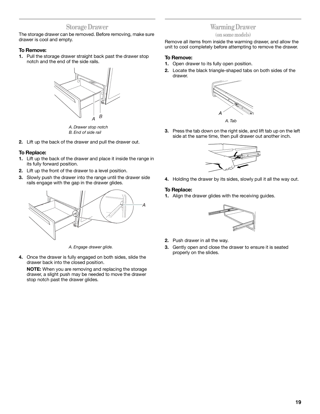 Whirlpool GS440LEMB5 manual StorageDrawer, WarmingDrawer 