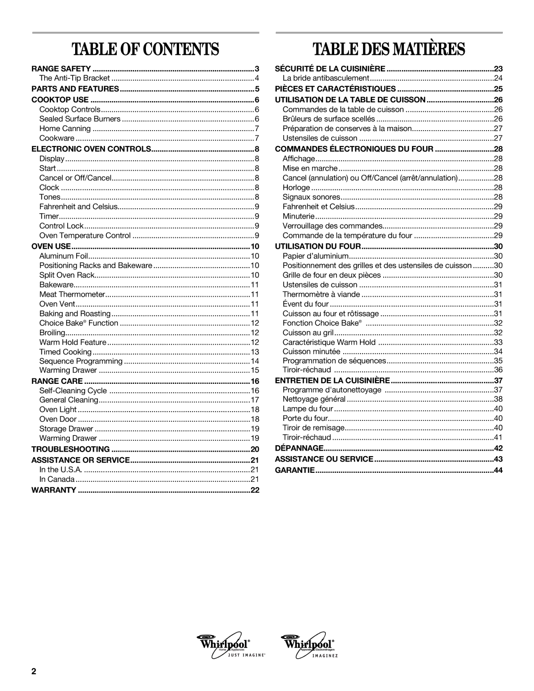 Whirlpool GS440LEMB5 manual Table DES Matières 