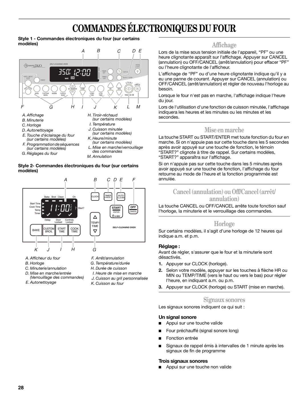 Whirlpool GS440LEMB5 manual Commandes Électroniques DU Four 