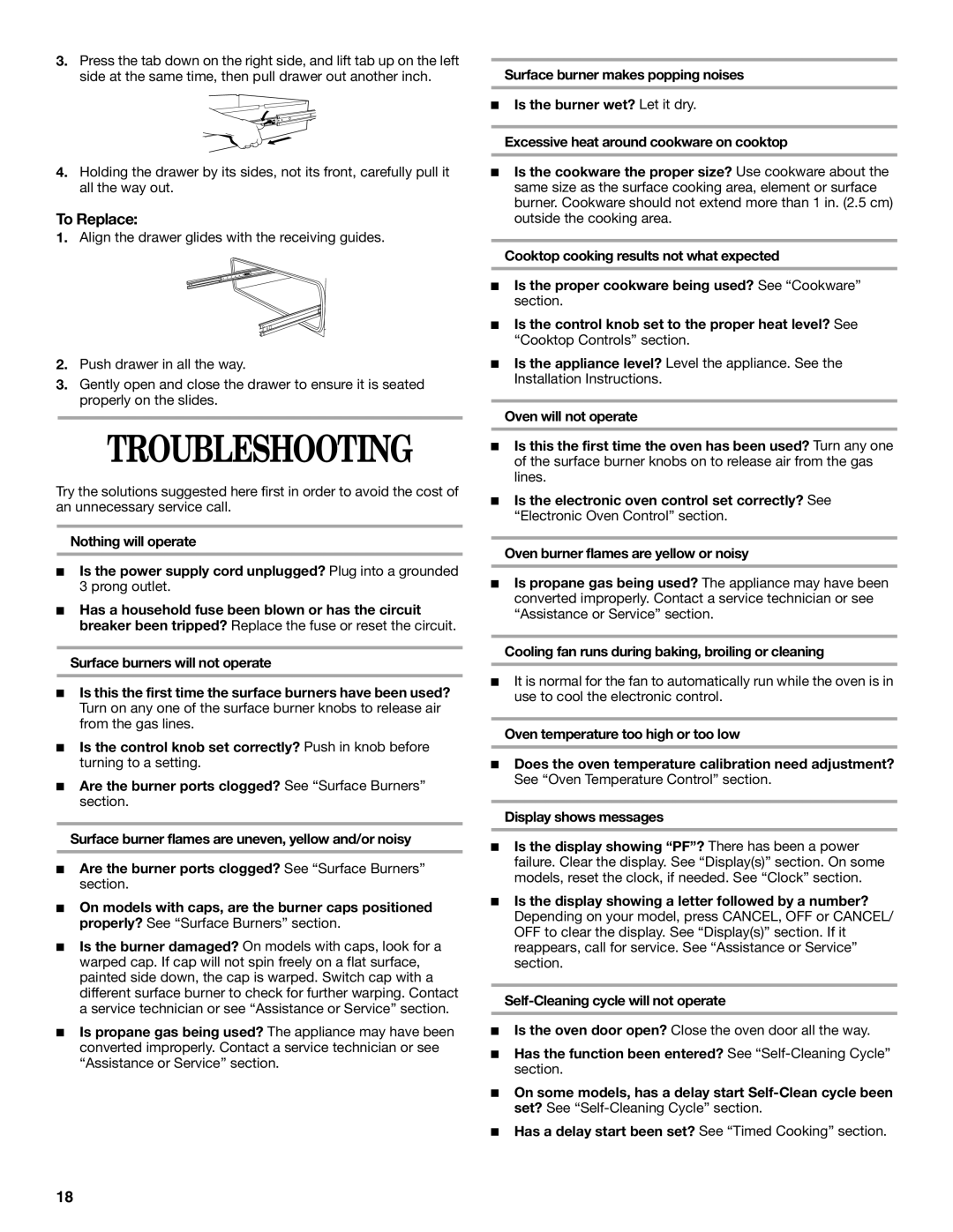 Whirlpool GS475LEL, GS465LEL, GS470LEL, GS458LEL, GS440LEL, GS460LEL, GS445LEL manual Troubleshooting 