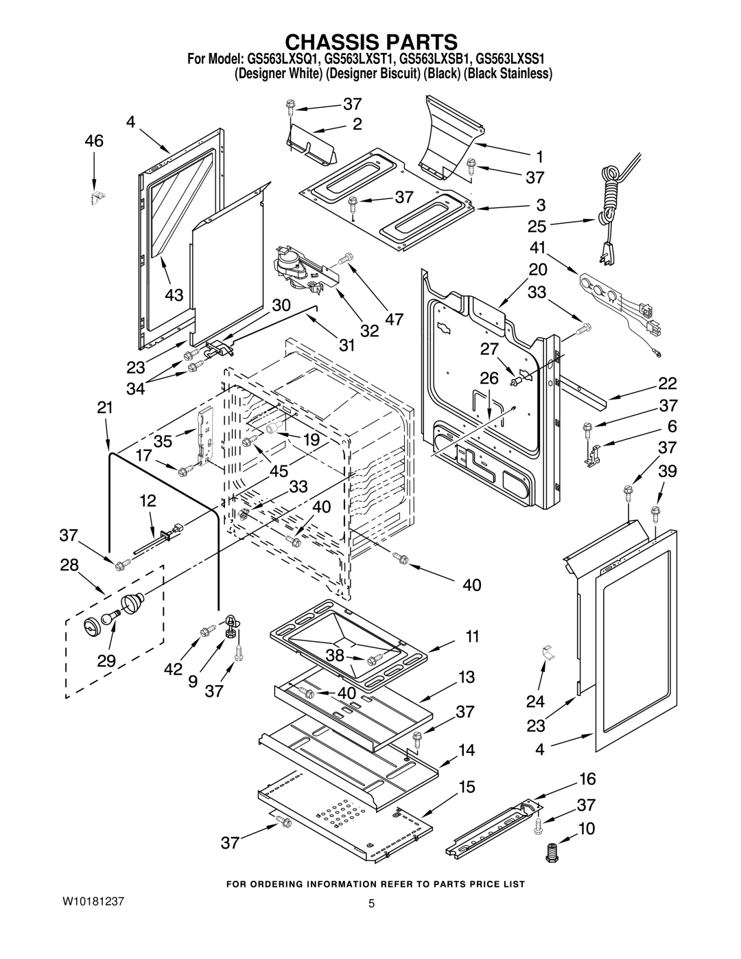 Whirlpool GS563LXST1, GS563LXSS1, GS563LXSB1, GS563LXSQ1 manual Chassis Parts 