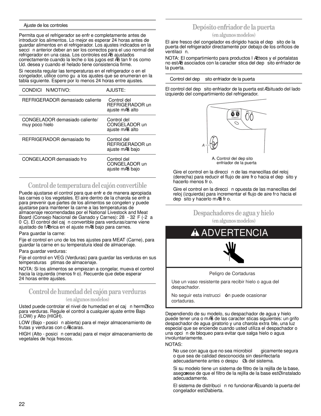 Whirlpool GF6NFEXRQ00 Controldetemperaturadelcajón convertible, Depósito enfriadordelapuerta, Despachadores deagua yhielo 