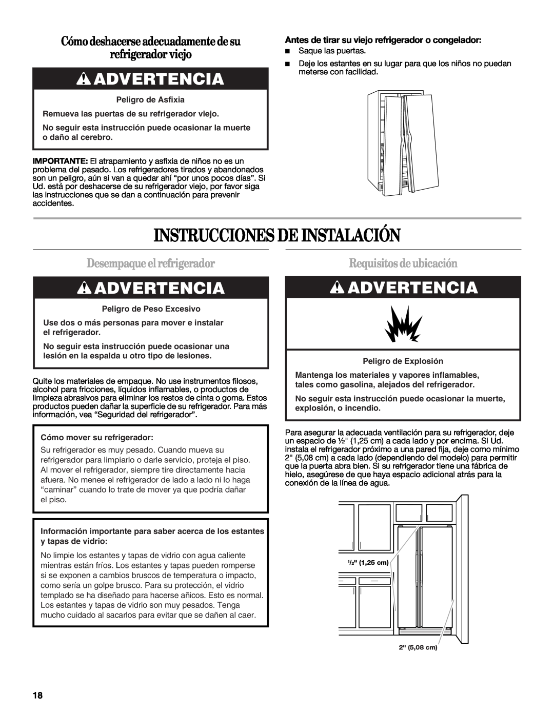 Whirlpool GS6NHAXV Instrucciones De Instalación, Advertencia, Cómo deshacerse adecuadamente de su refrigerador viejo 