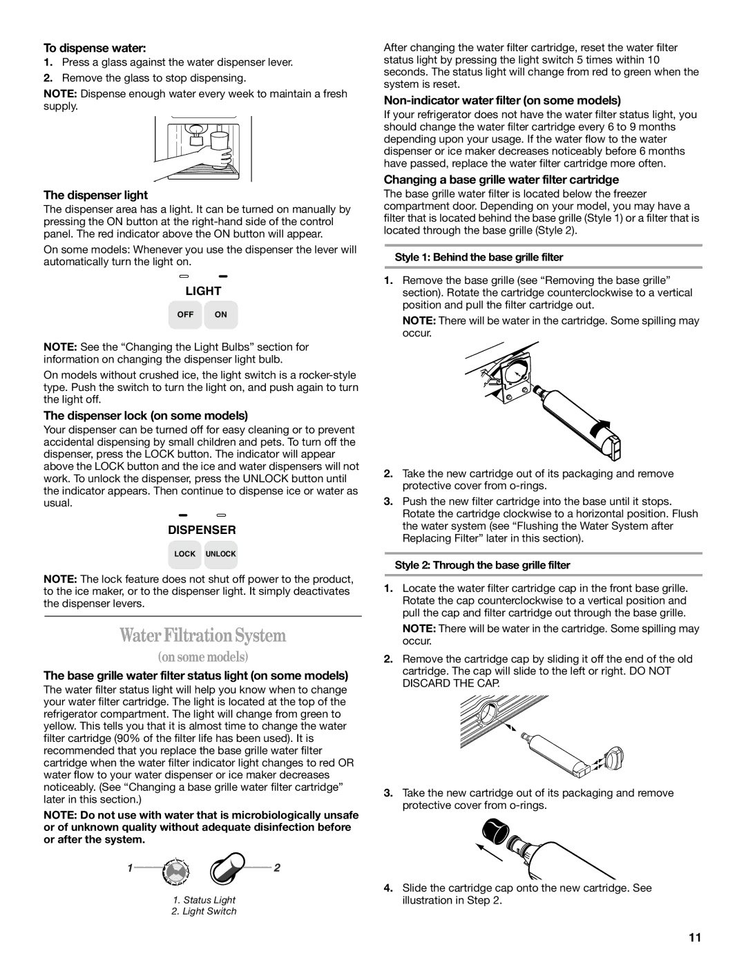 Whirlpool GS6SHANLB00 manual Water Filtration System 