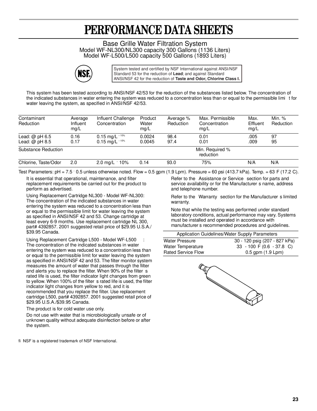 Whirlpool GS6SHANLB00 manual Performance Data Sheets, Substance Reduction Min. Required % 