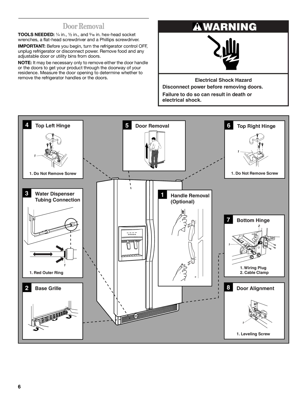 Whirlpool GS6SHANLB00 manual Door Removal, Base Grille Door Alignment 