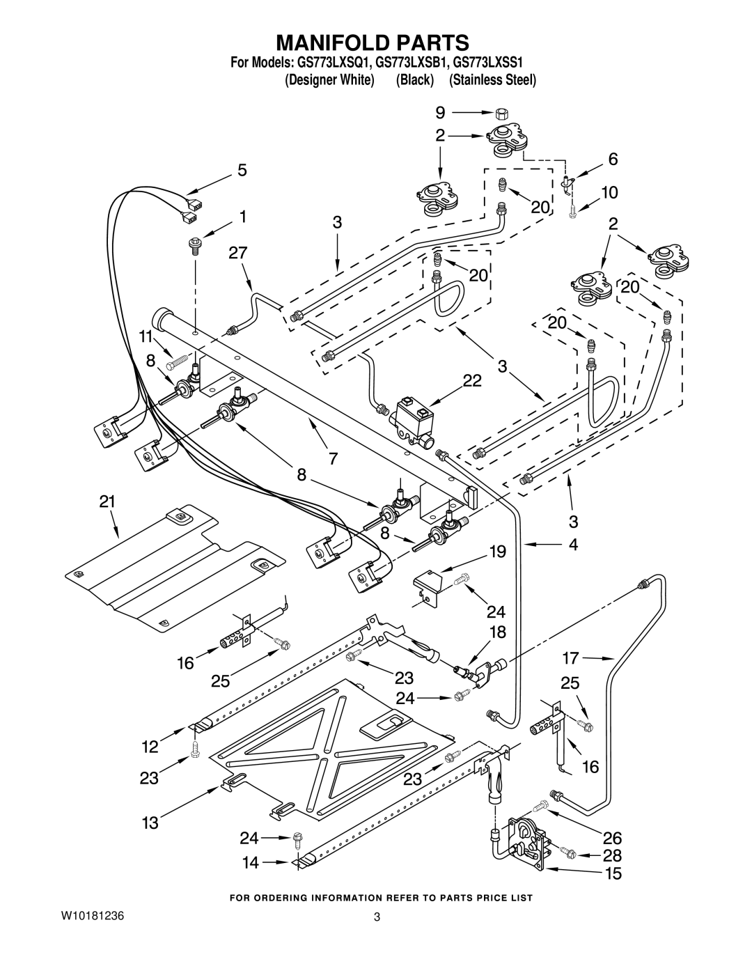 Whirlpool GS773LXSB1, GS773LXSQ1, GS773LXSS1 installation instructions Manifold Parts 