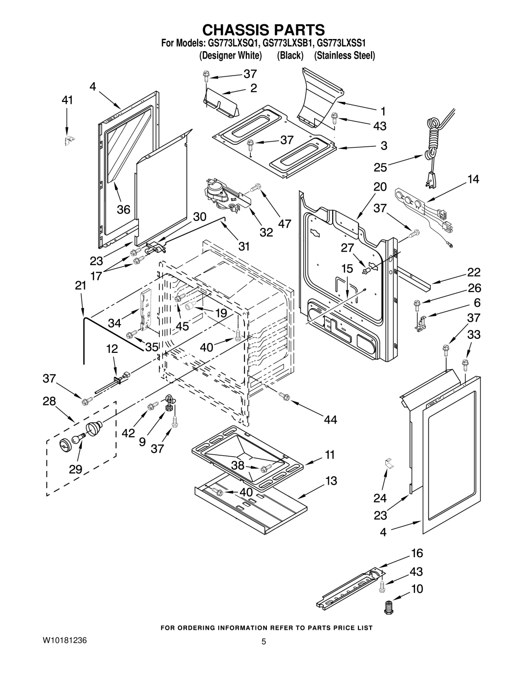 Whirlpool GS773LXSS1, GS773LXSB1, GS773LXSQ1 installation instructions Chassis Parts 