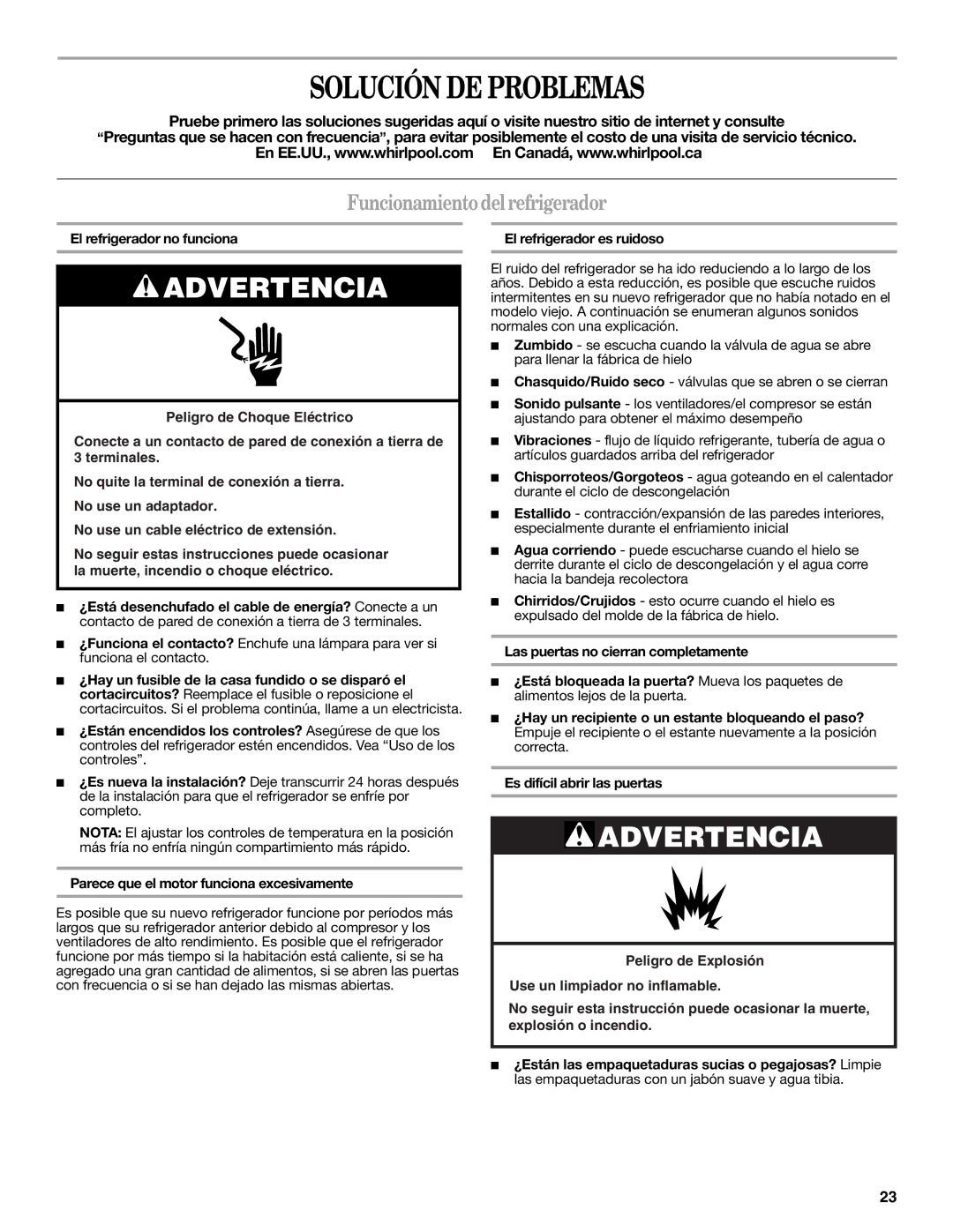 Whirlpool GSC25C6EYY, GSC25C6EYB warranty Solución DE Problemas, Funcionamiento delrefrigerador, El refrigerador no funciona 