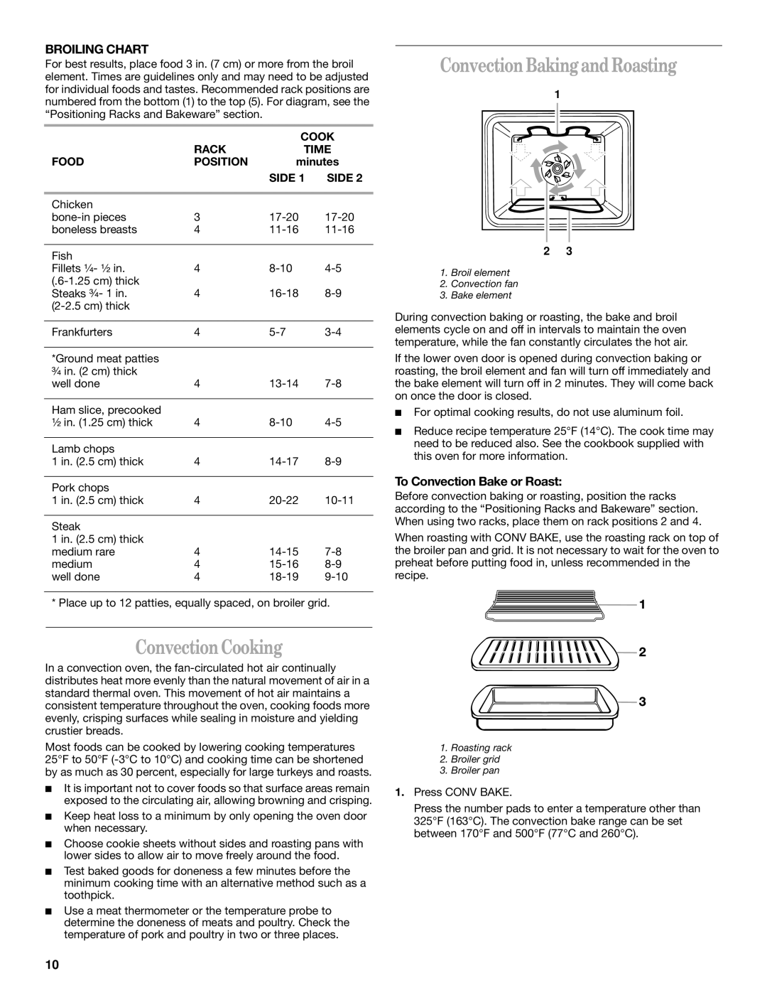 Whirlpool GSC278 YGSC278 manual Convection Baking and Roasting, Convection Cooking, To Convection Bake or Roast 