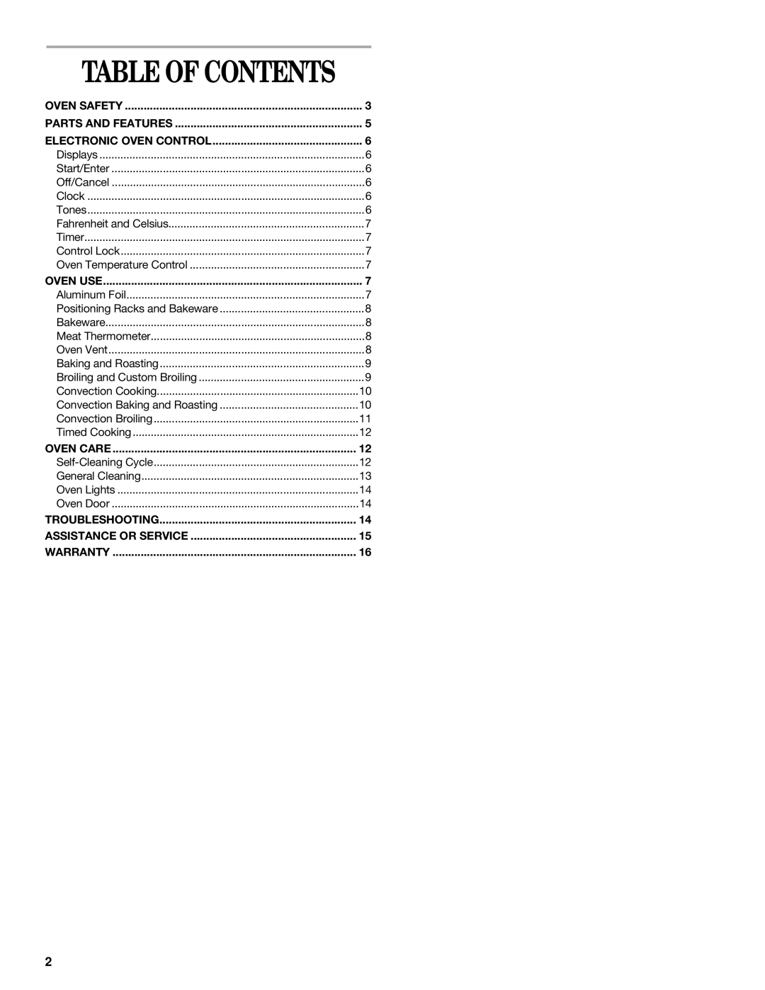 Whirlpool GSC278 YGSC278 manual Table of Contents 