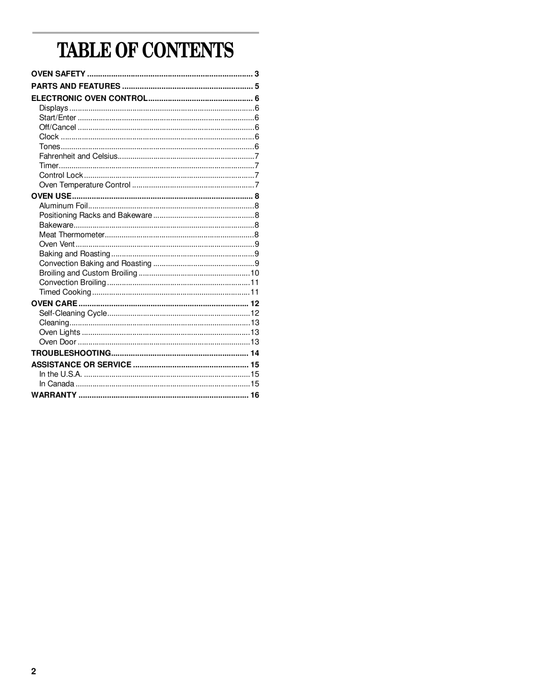 Whirlpool GSC278 manual Table of Contents 