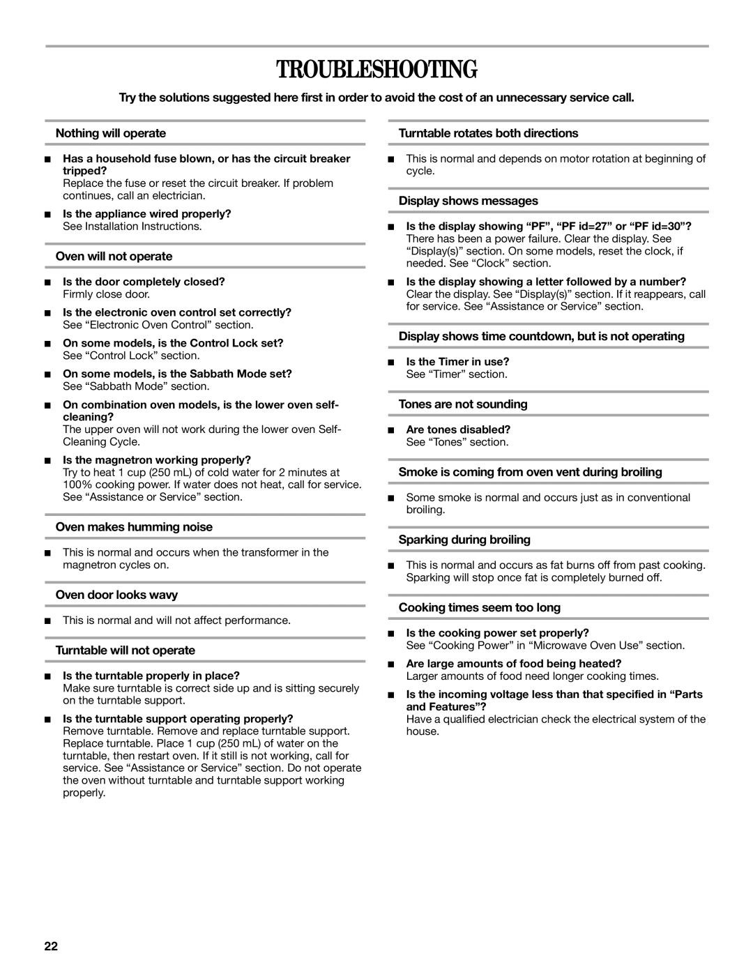 Whirlpool GSC308 YGSC308 manual Troubleshooting 