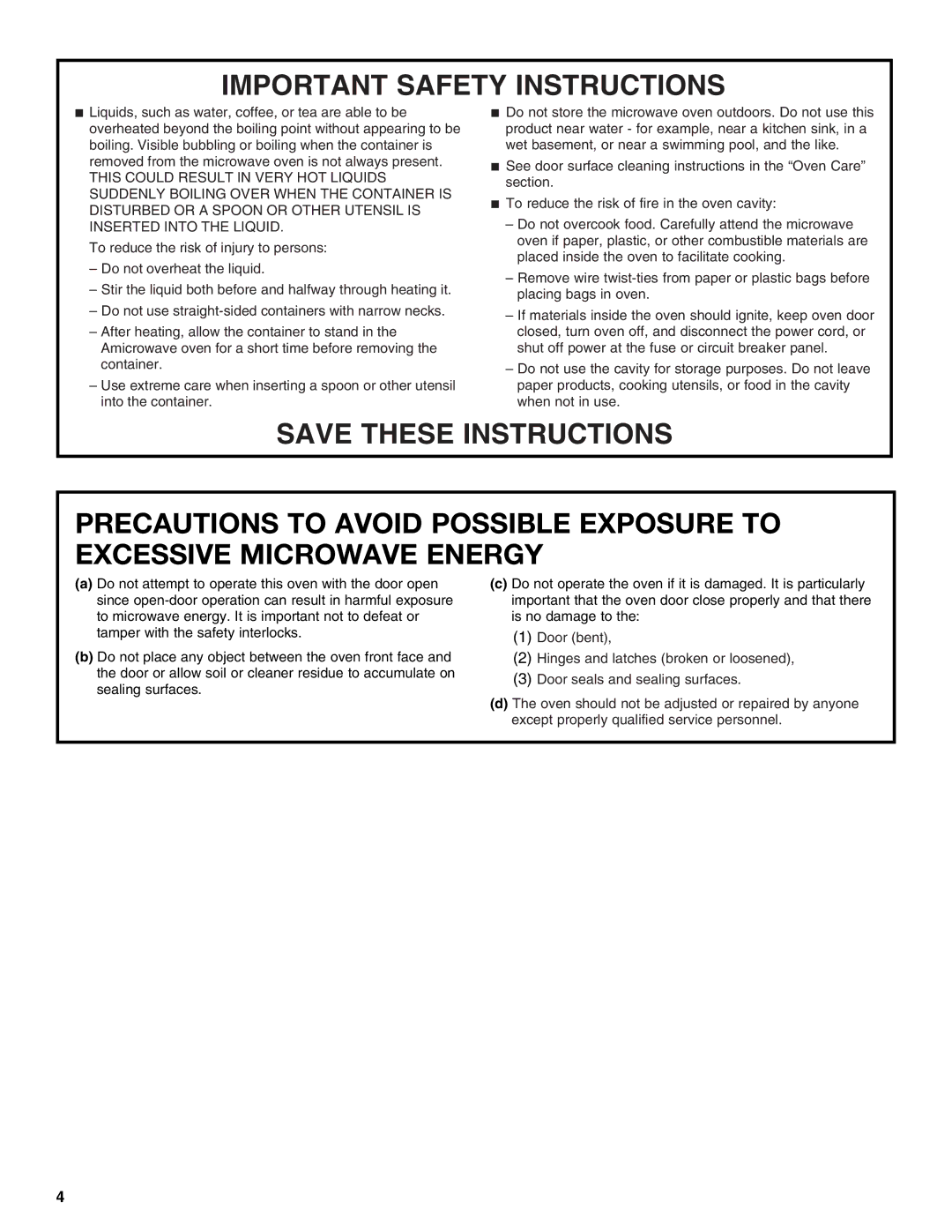 Whirlpool GSC308 YGSC308 manual Important Safety Instructions 