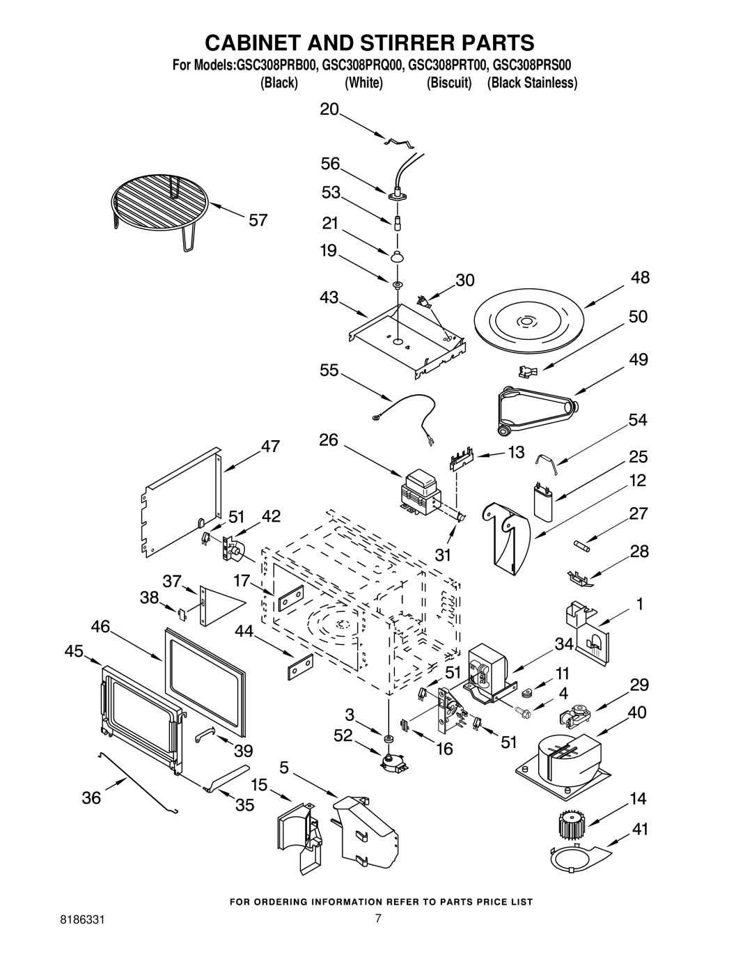 Whirlpool GSC308 PRS00, GSC308PRT00, GSC308PRB00, GSC308PRQ00 manual Cabinet and Stirrer Parts 