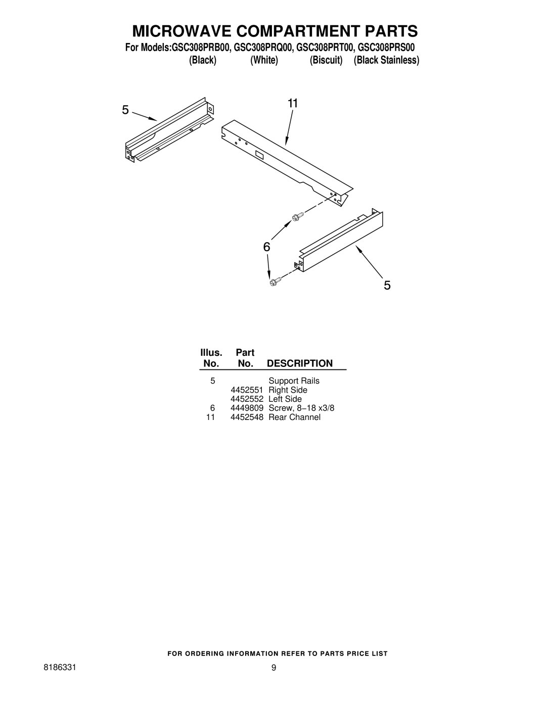 Whirlpool GSC308PRB00, GSC308PRT00, GSC308PRQ00, GSC308 PRS00 manual Microwave Compartment Parts 