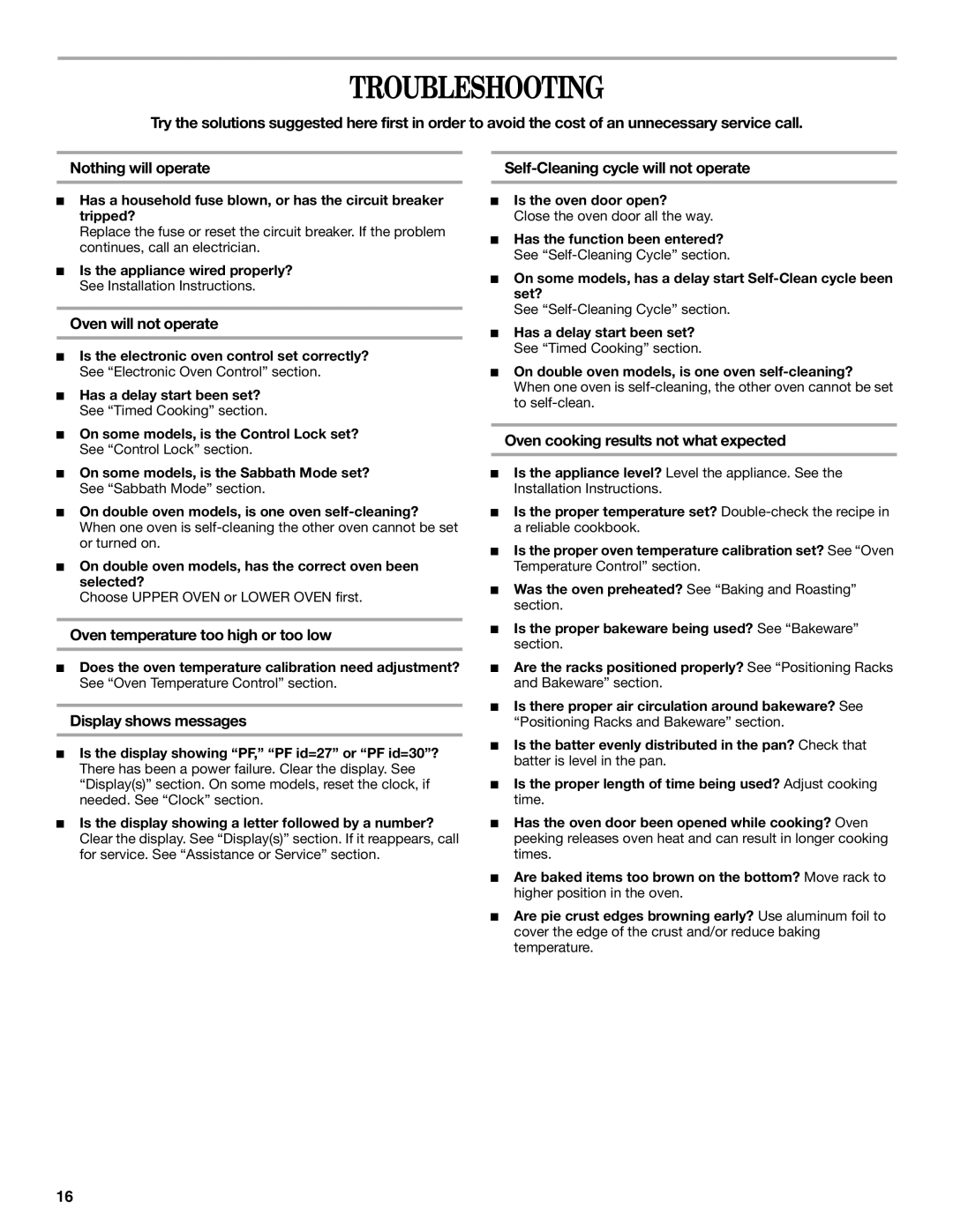 Whirlpool GSC309 manual Troubleshooting 