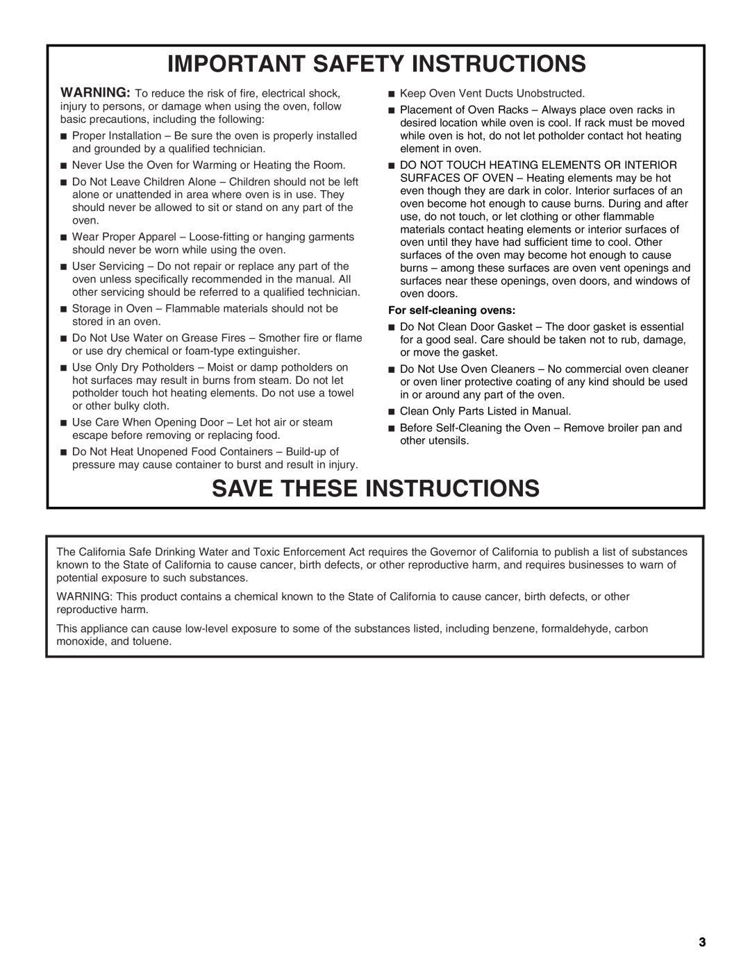 Whirlpool GSC309 manual Important Safety Instructions, Save These Instructions, For self-cleaning ovens 