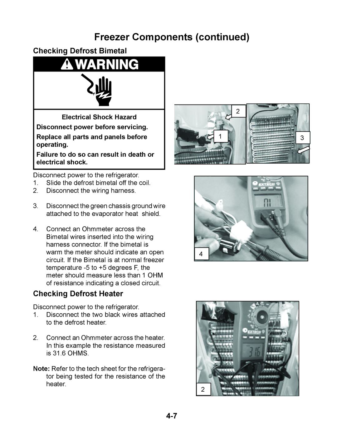 Whirlpool GSF26C5EXW, GSS26C5XXW manual Checking Defrost Bimetal, Checking Defrost Heater 