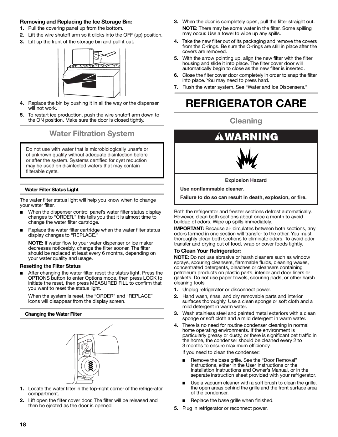 Whirlpool GSS30C6EYY Refrigerator Care, Water Filtration System, Cleaning, To Clean Your Refrigerator 