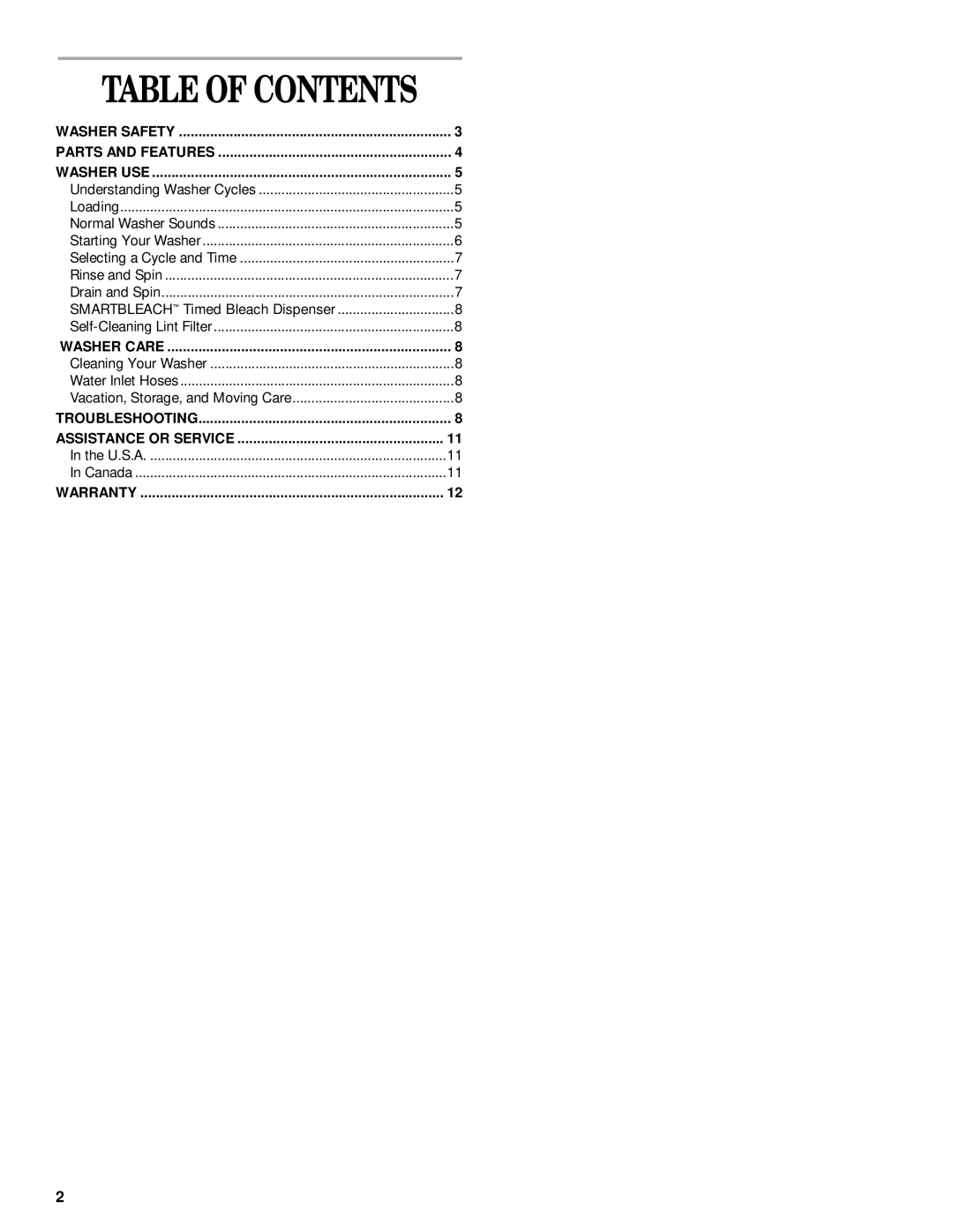 Whirlpool GST9675JQ0 manual Table of Contents 