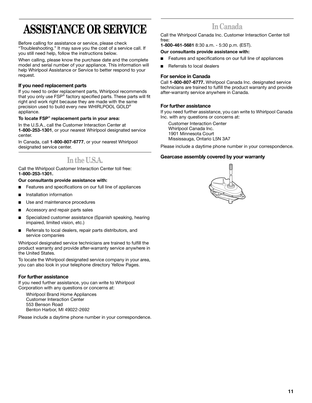 Whirlpool GST9675JQ1 manual Canada, U.S.A 