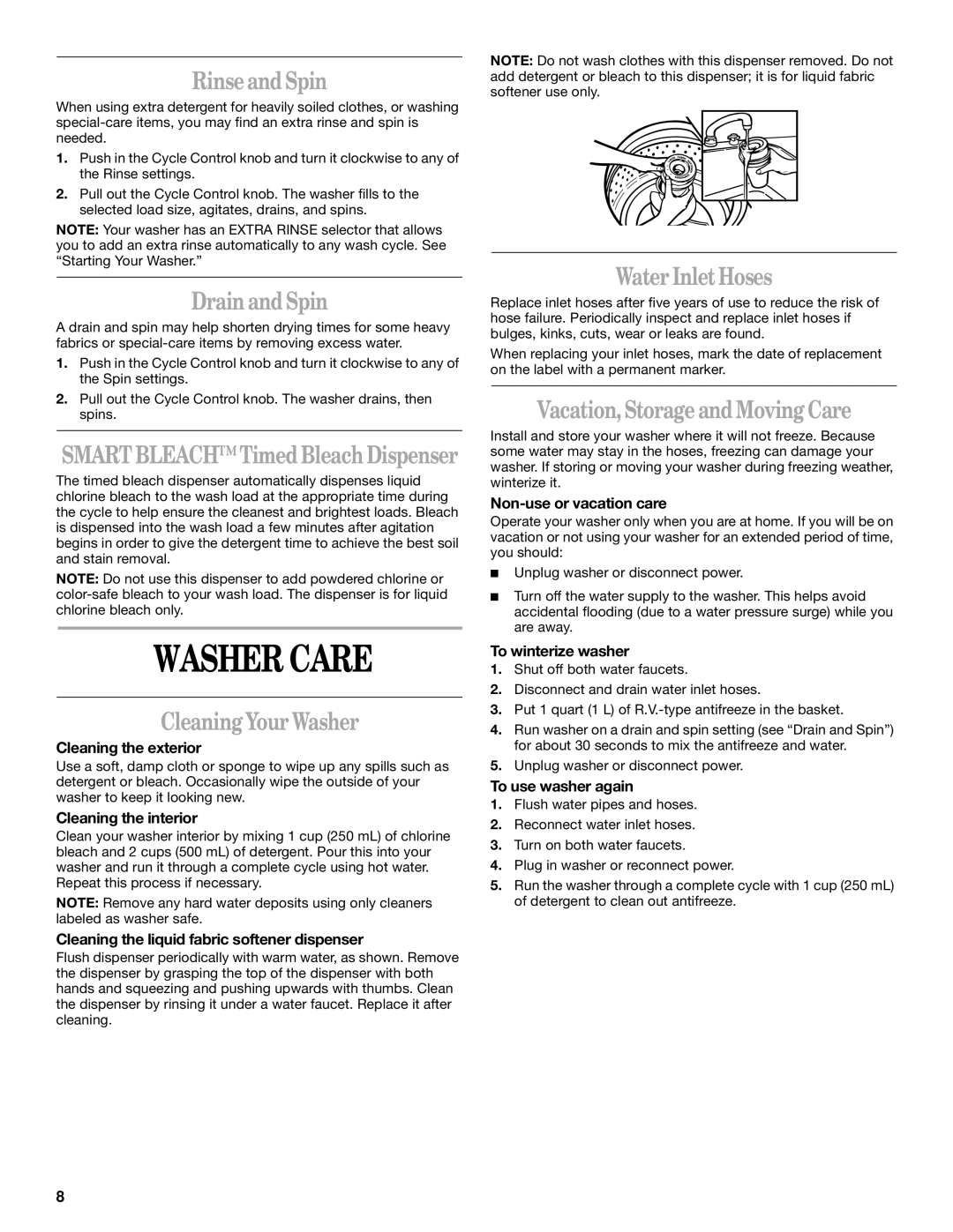 Whirlpool GST9675JQ1 manual Washer Care 