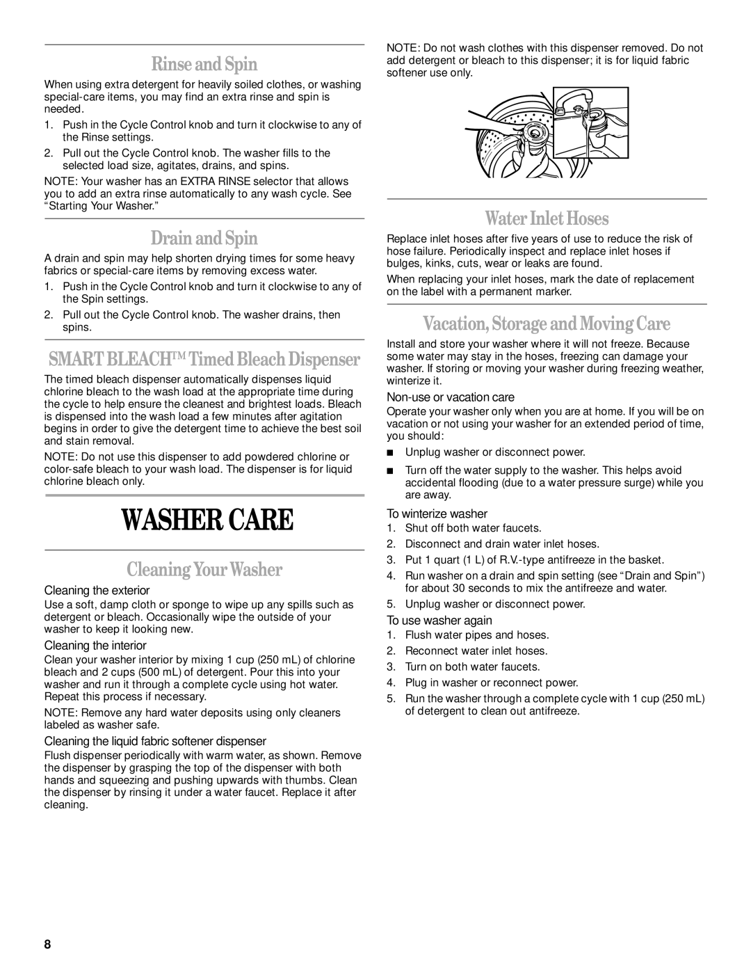 Whirlpool GSW9550KQ0 manual Washer Care 