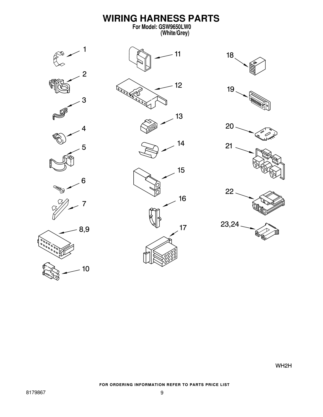 Whirlpool GSW9650LW0 manual Wiring Harness Parts 