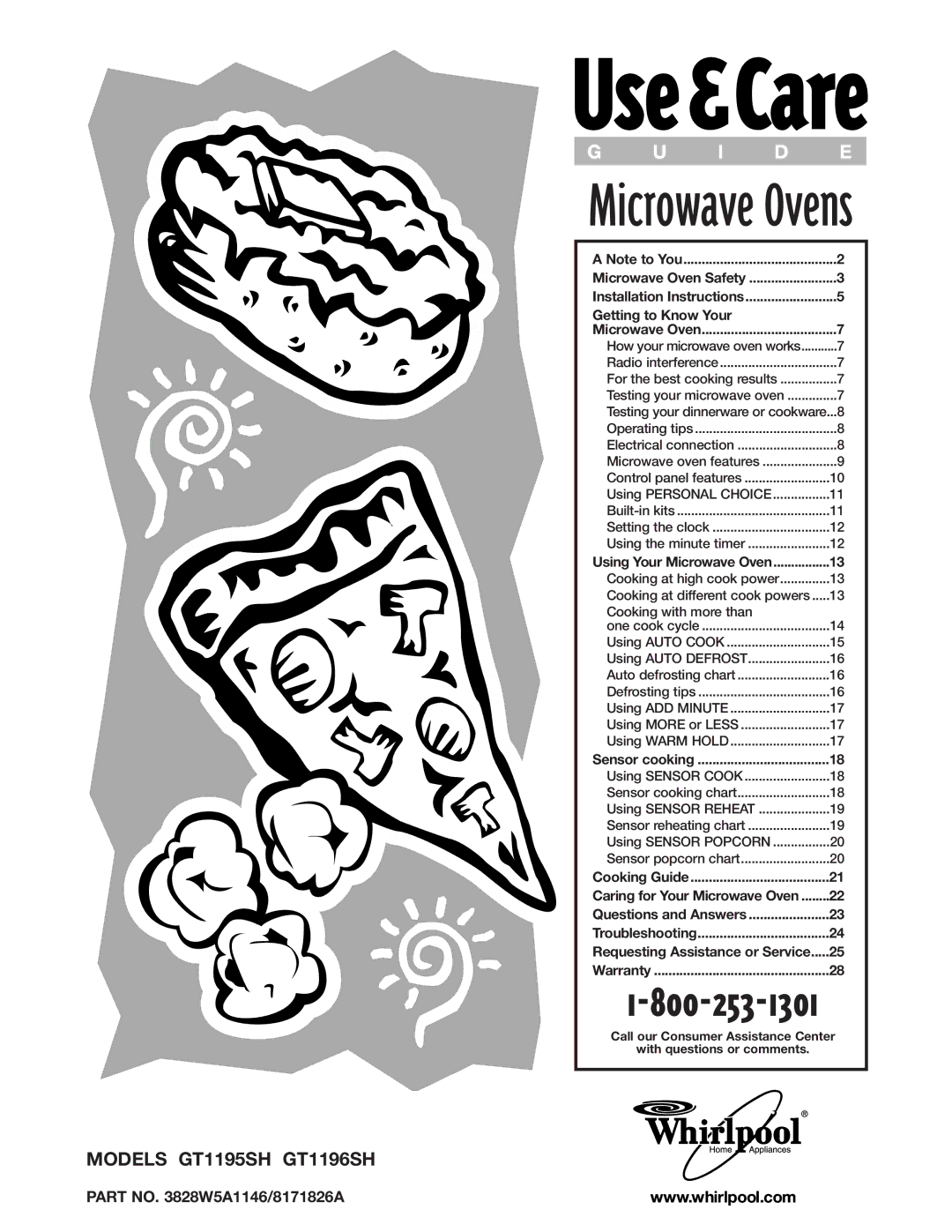 Whirlpool GT1195SH, GT1196SH installation instructions Microwave Ovens, Part no W5A1146/8171826A 