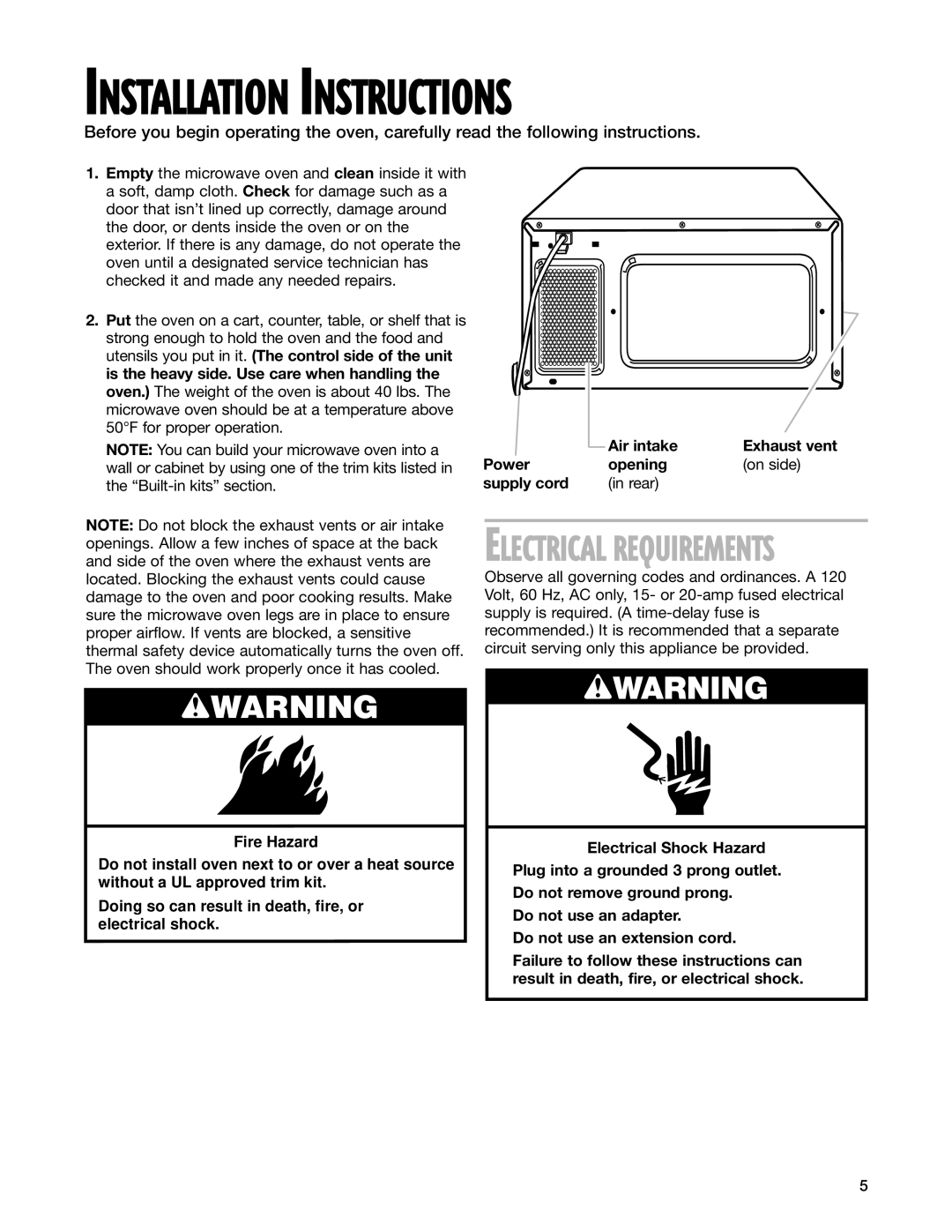 Whirlpool GT1195SH, GT1196SH installation instructions Installation Instructions 