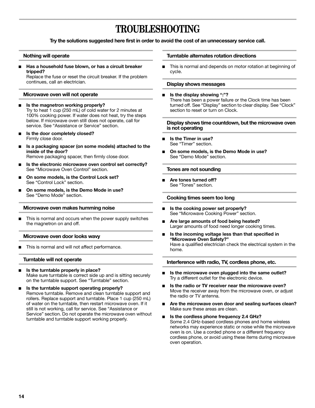 Whirlpool GT4175 manual Troubleshooting 