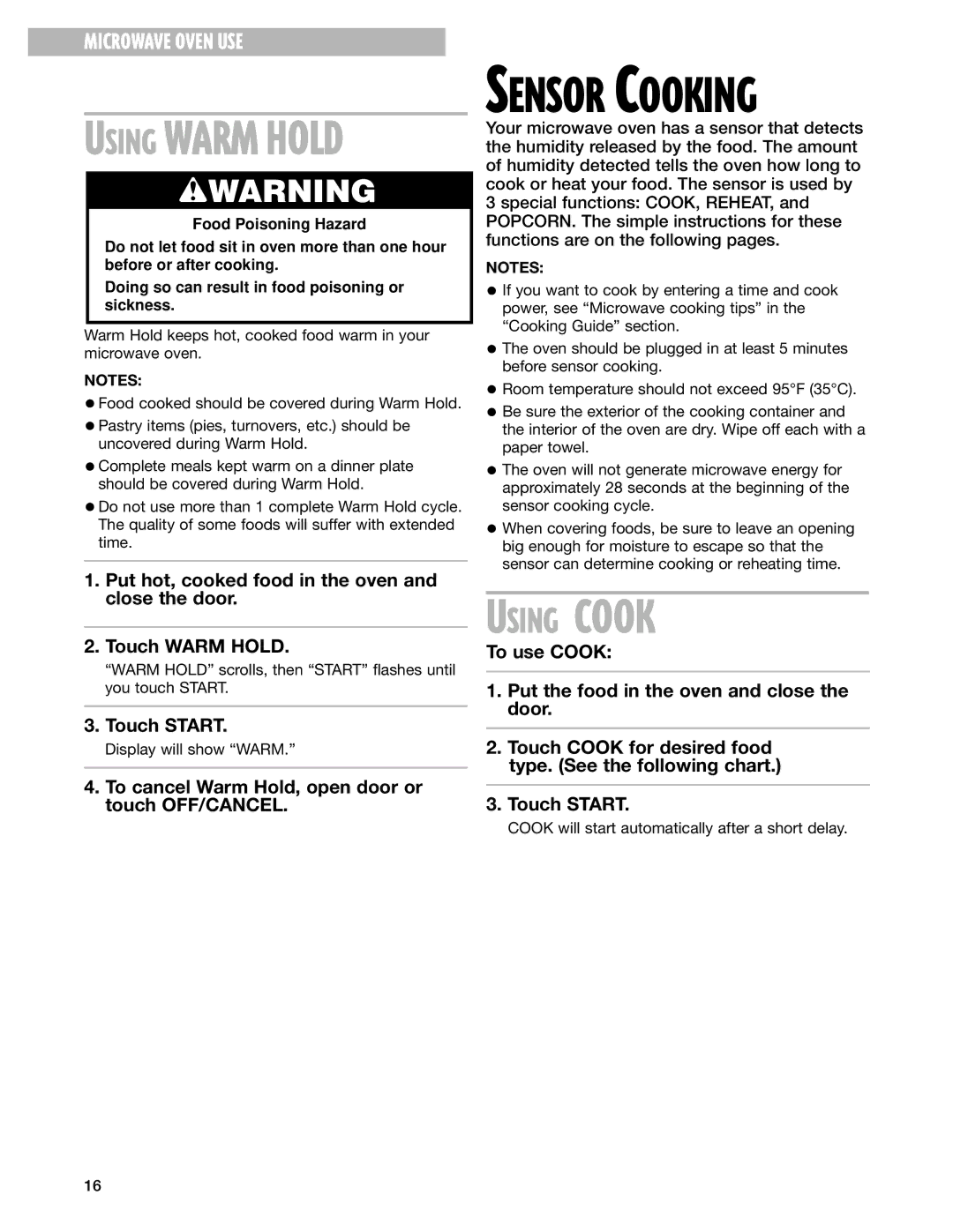 Whirlpool GT4185SK installation instructions Using Cook 