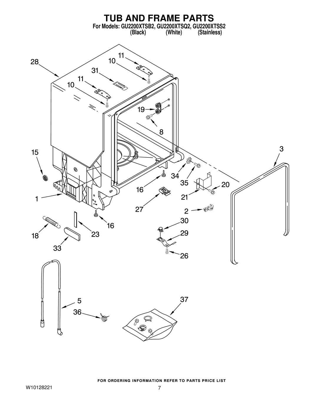 Whirlpool GU2200XTSS2, GU2200XTSQ2, GU2200XTSB2 manual TUB and Frame Parts 