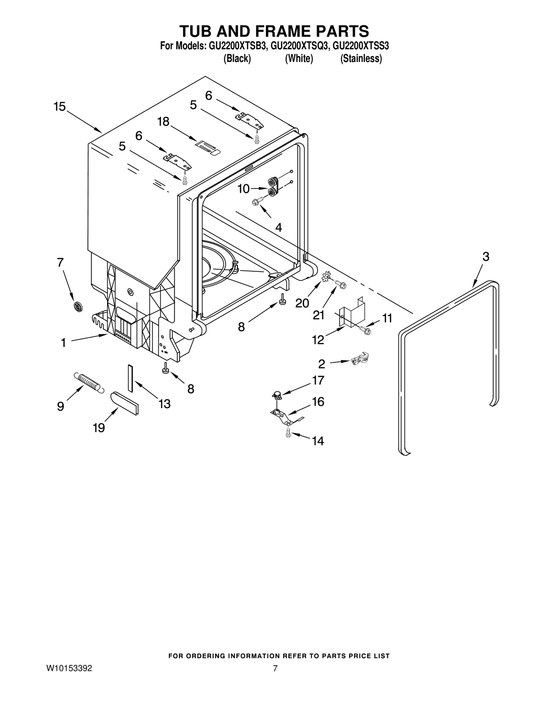 Whirlpool GU2200XTSB3, GU2200XTSS3, GU2200XTSQ3 manual TUB and Frame Parts 