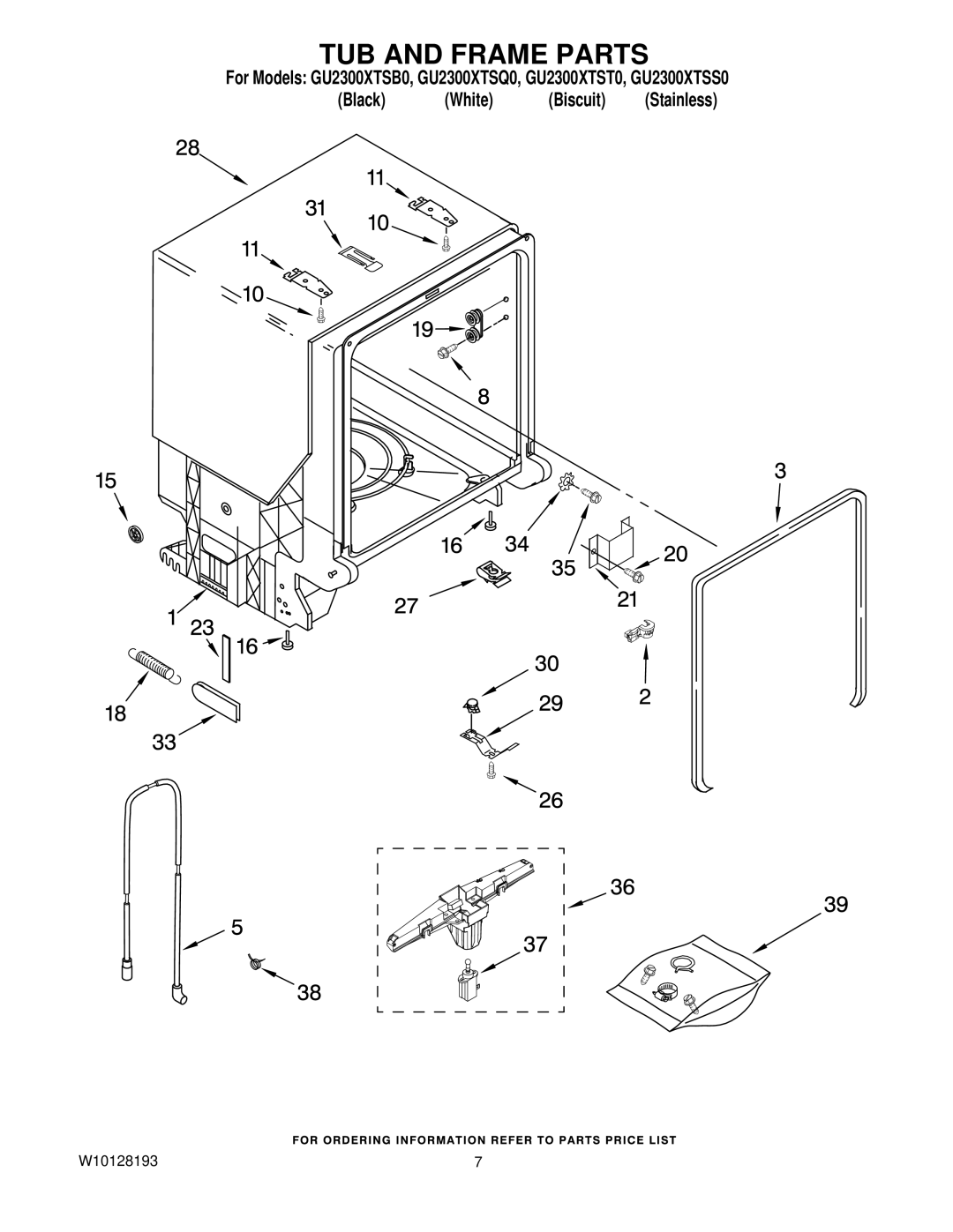 Whirlpool GU2300XTS manual TUB and Frame Parts 