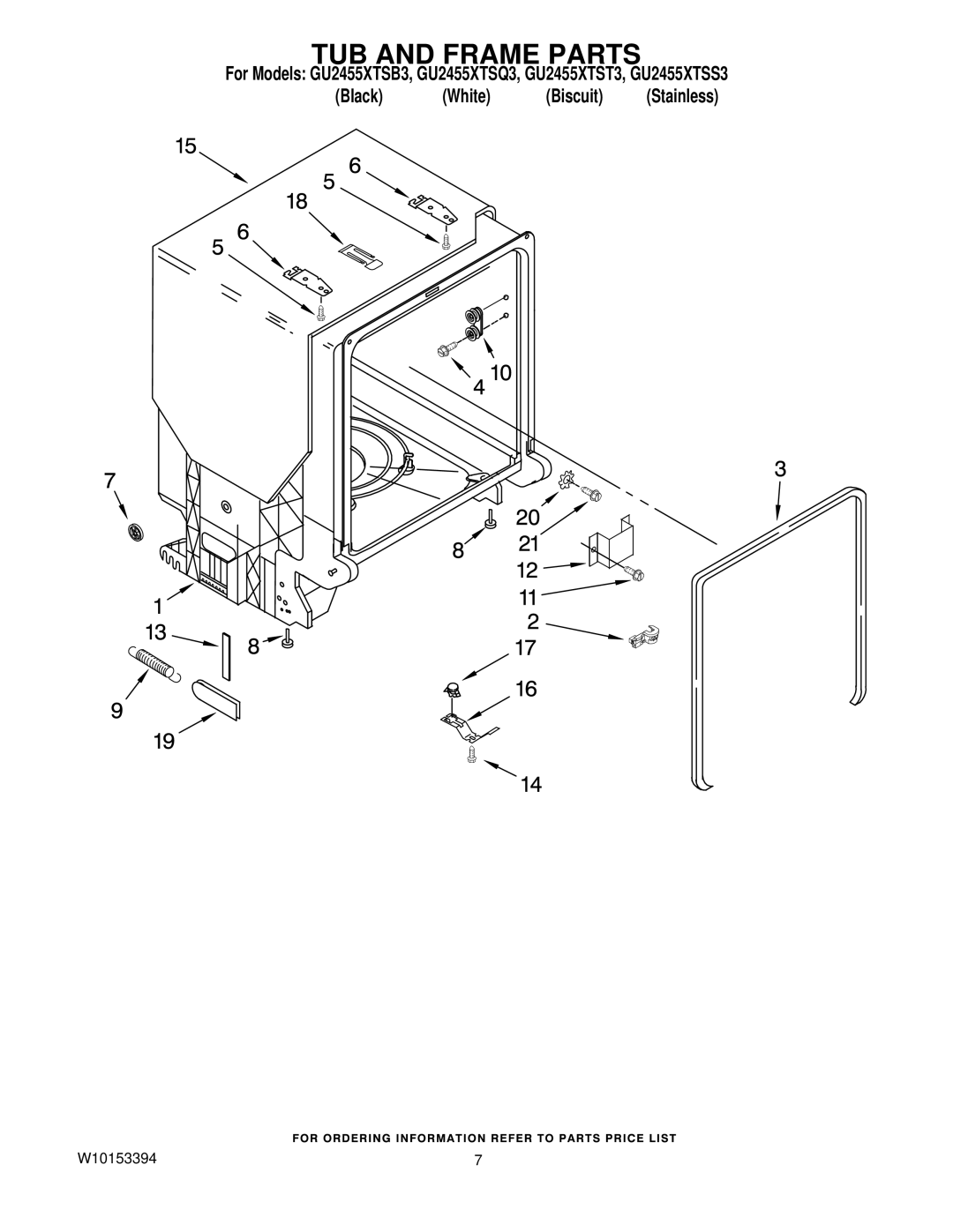 Whirlpool GU2455XTSQ3, GU2455XTST3, GU2455XTSB3, GU2455XTSS3 manual TUB and Frame Parts 