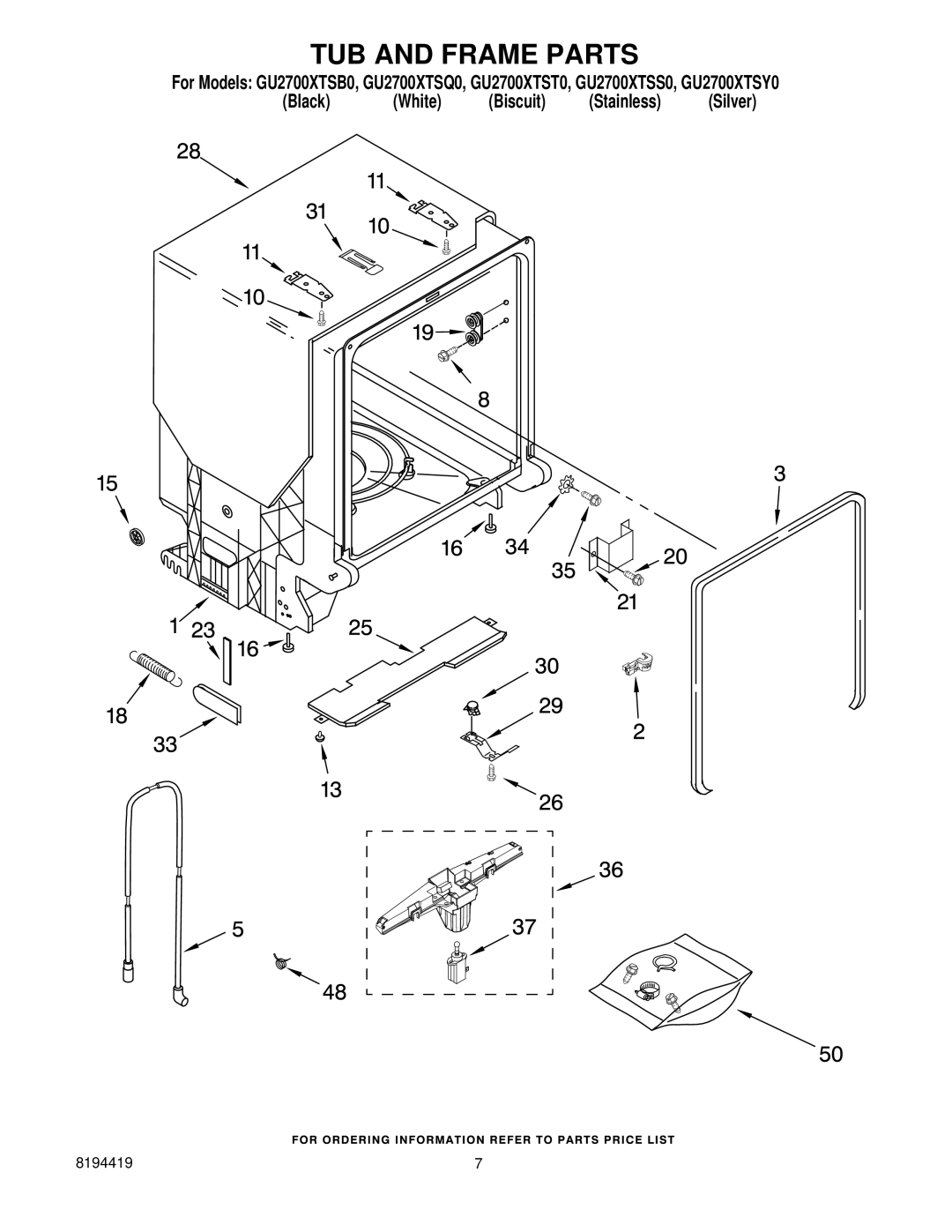 Whirlpool GU2700XTSB0, GU2700XTST0, GU2700XTSY0, GU2700XTSQ0, GU2700XTSS0 manual TUB and Frame Parts 