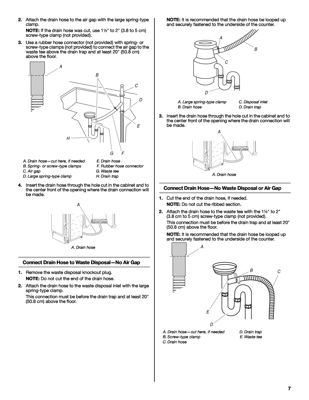 Whirlpool W10167841A Connect Drain Hose to Waste Disposal-No Air Gap, Connect Drain Hose-No Waste Disposal or Air Gap 