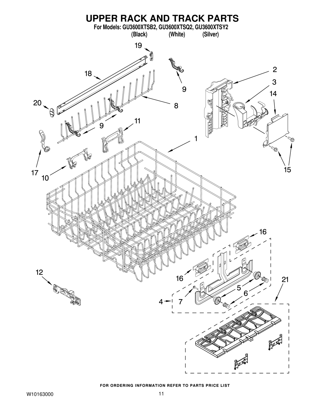 Whirlpool GU3600XTSY2, GU3600XTSQ2, GU3600XTSB2 manual Upper Rack and Track Parts 