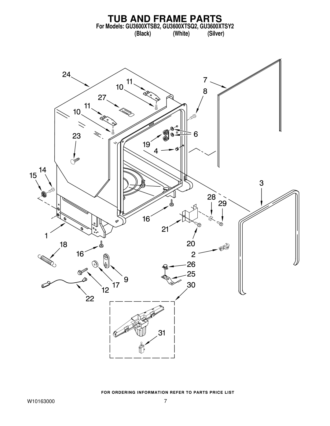 Whirlpool GU3600XTSB2, GU3600XTSQ2, GU3600XTSY2 manual TUB and Frame Parts 