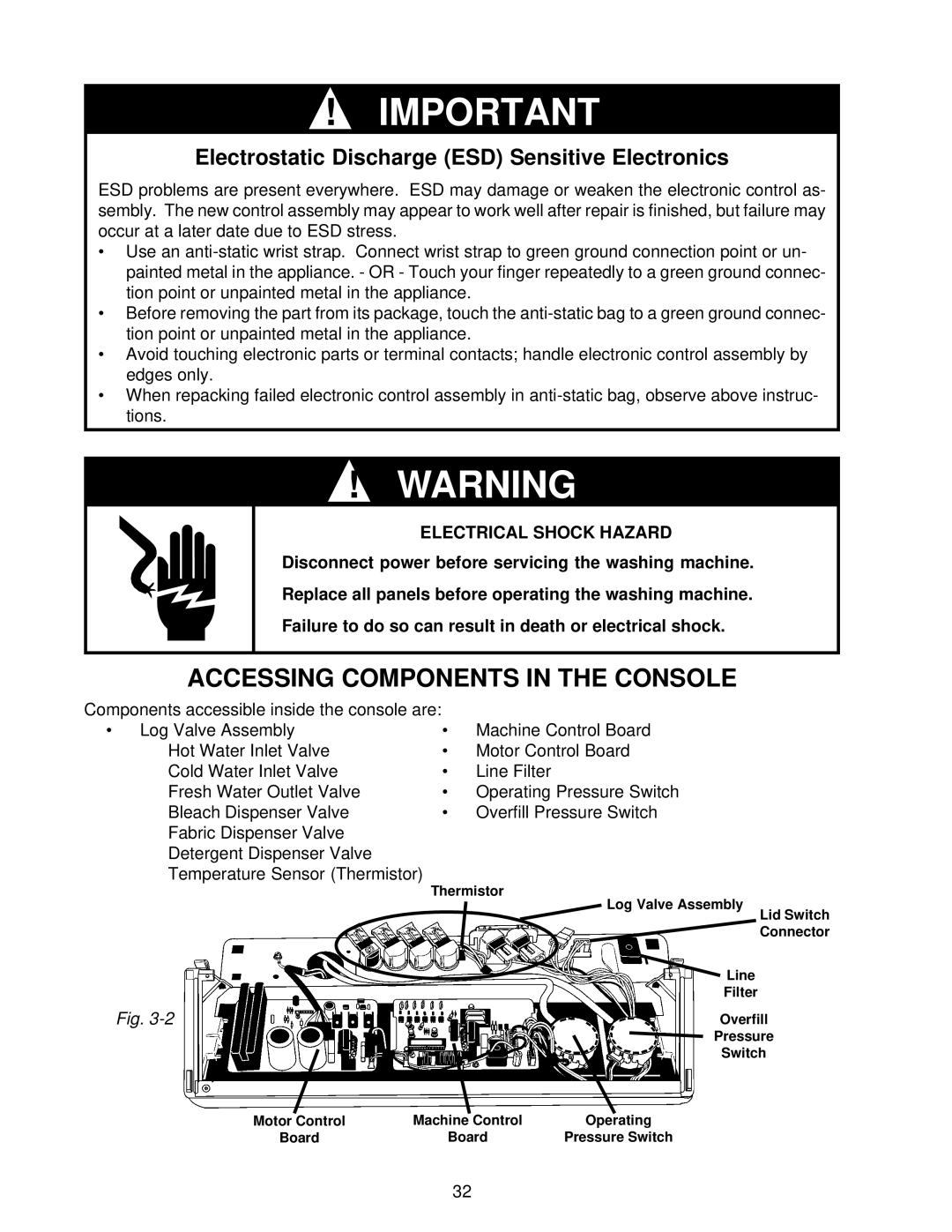 Whirlpool GVW9959K-0 manual Accessing Components in the Console, Electrostatic Discharge ESD Sensitive Electronics 