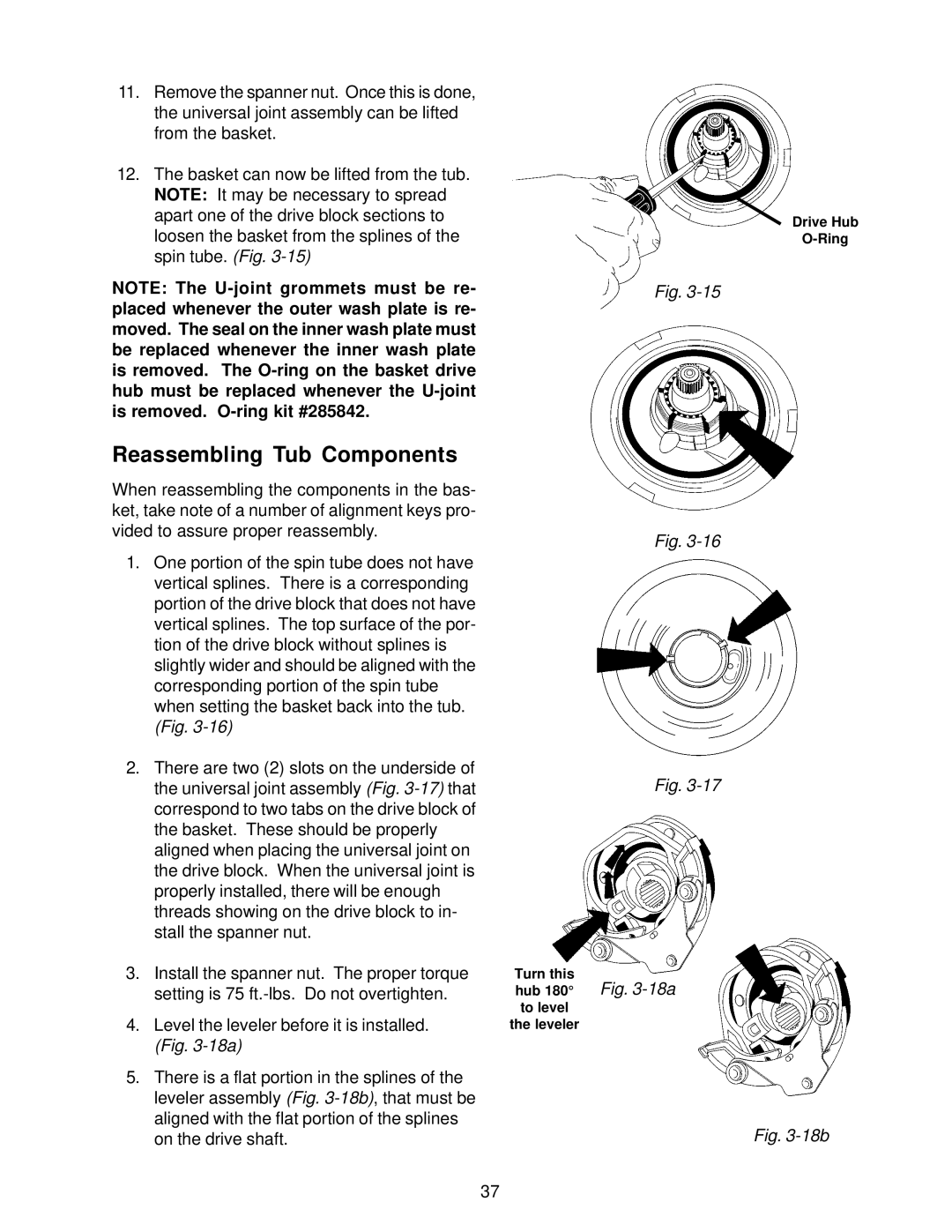 Whirlpool GVW9959K-0 manual Reassembling Tub Components, 18b 