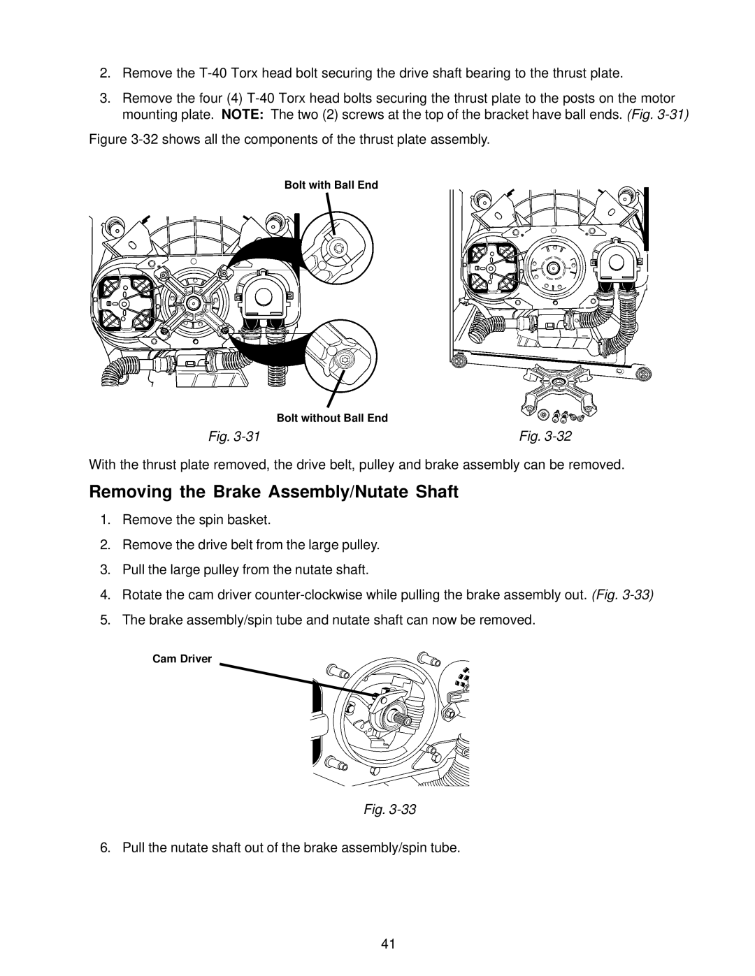 Whirlpool GVW9959K-0 manual Removing the Brake Assembly/Nutate Shaft, shows all the components of the thrust plate assembly 