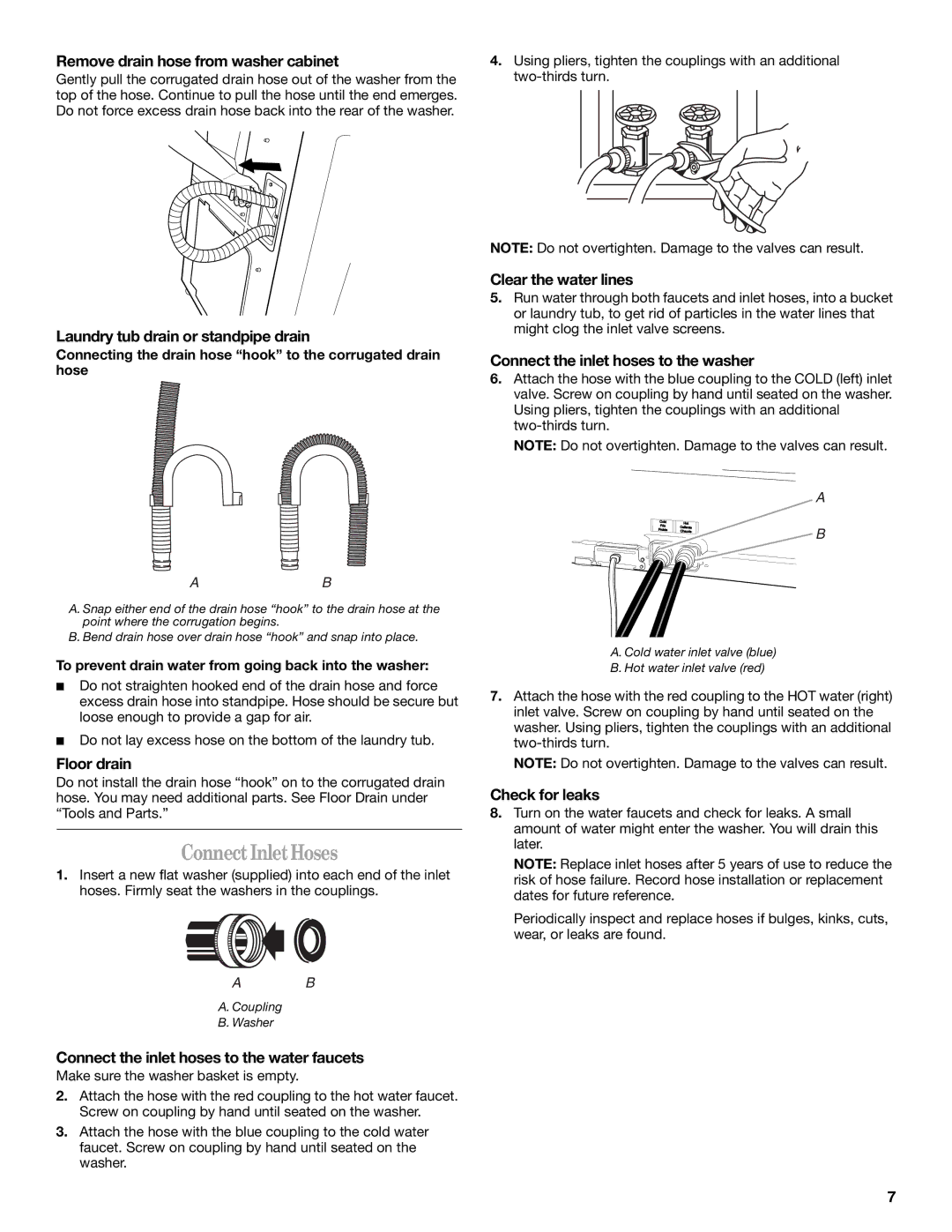 Whirlpool GVW9959KL0 manual ConnectInletHoses 