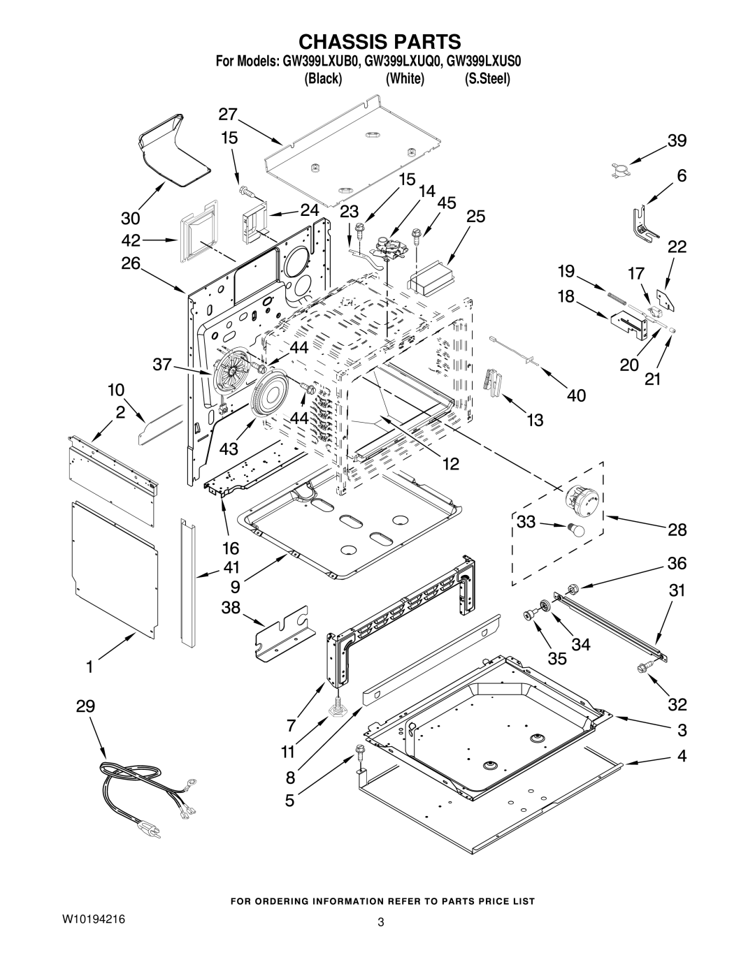 Whirlpool GW399LXU installation instructions Chassis Parts 