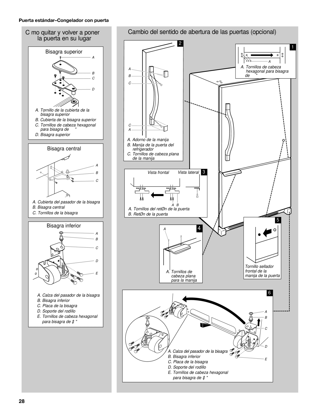 Whirlpool GX5FHTXVB, GX5FHDXVY, GX5FHTXVY, GX5FHTXVQ, GX5FHDXVB Bisagra superior, Puerta estándar-Congelador con puerta 