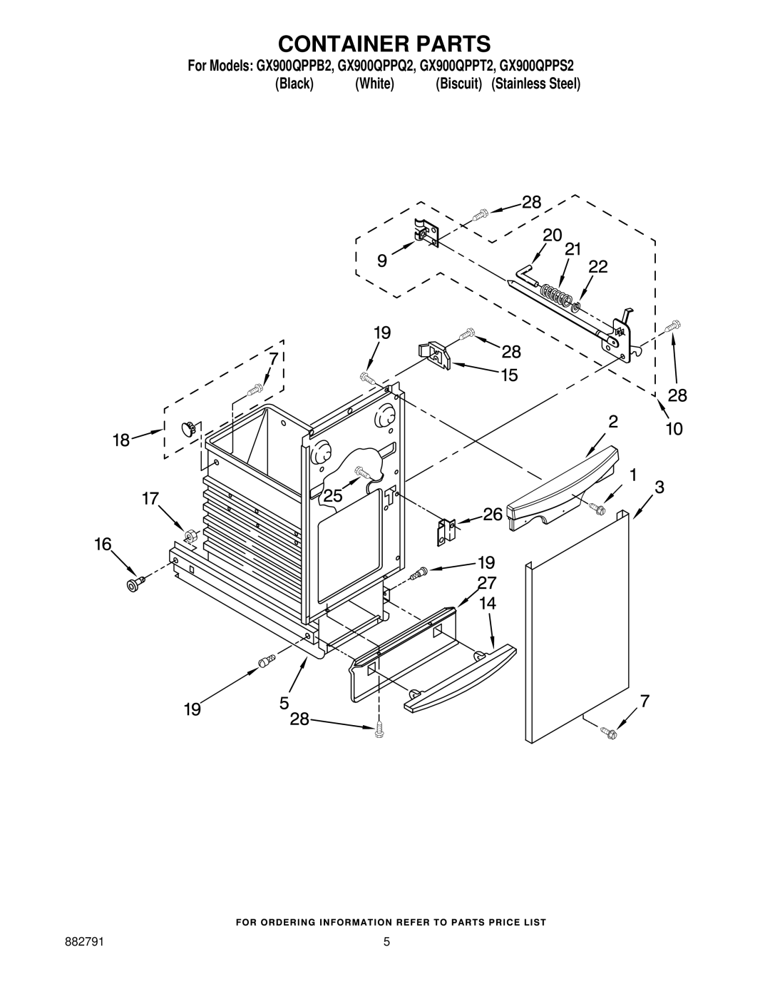 Whirlpool GX900QPPS2, GX900QPPQ2, GX900QPPT2, GX900QPPB2 manual Container Parts 